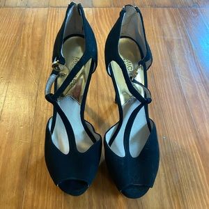 Black Suede Michael Kors Open Toe Heels